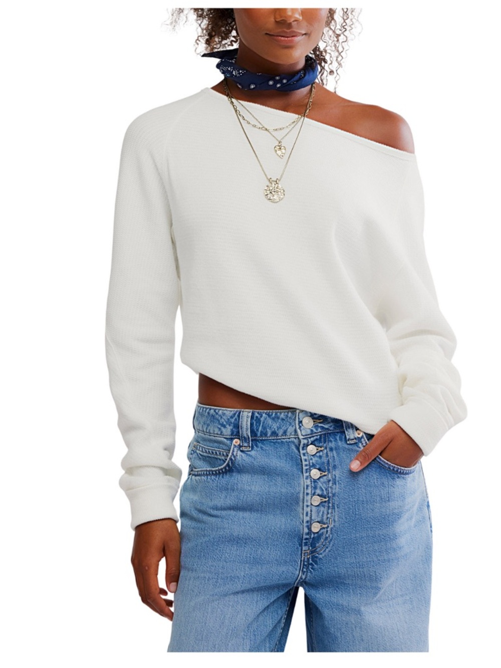 Free People Women's Jess Asymmetric Long-Sleeve Top Size SMALL